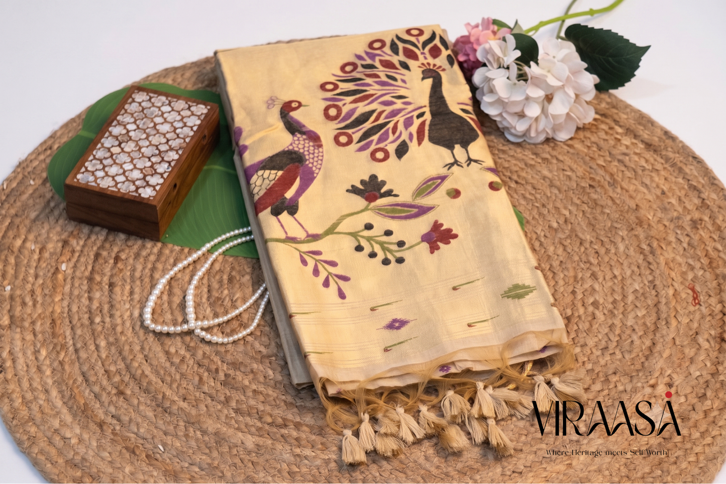 Nritya - Beige Gold Jamdani Cotton