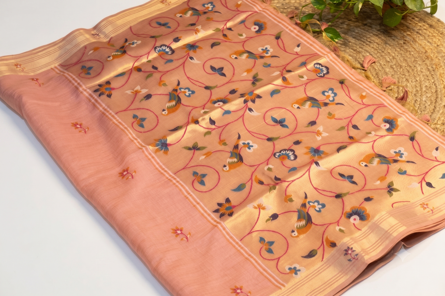 Bagicha - Peach Jamdani Cotton