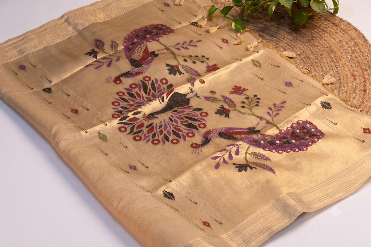 Nritya - Beige Gold Jamdani Cotton
