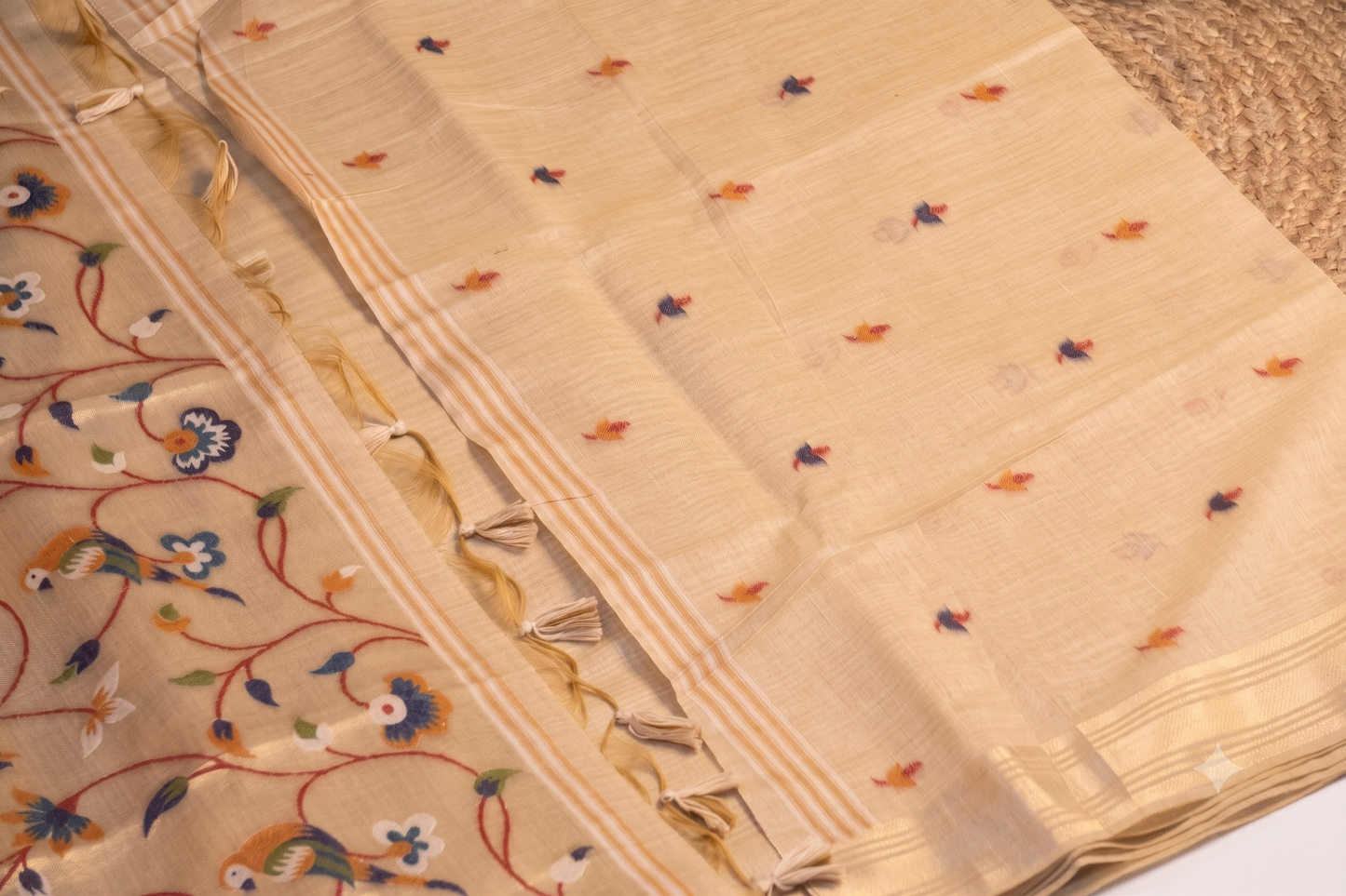 Bagicha - Beige Gold Jamdani Cotton