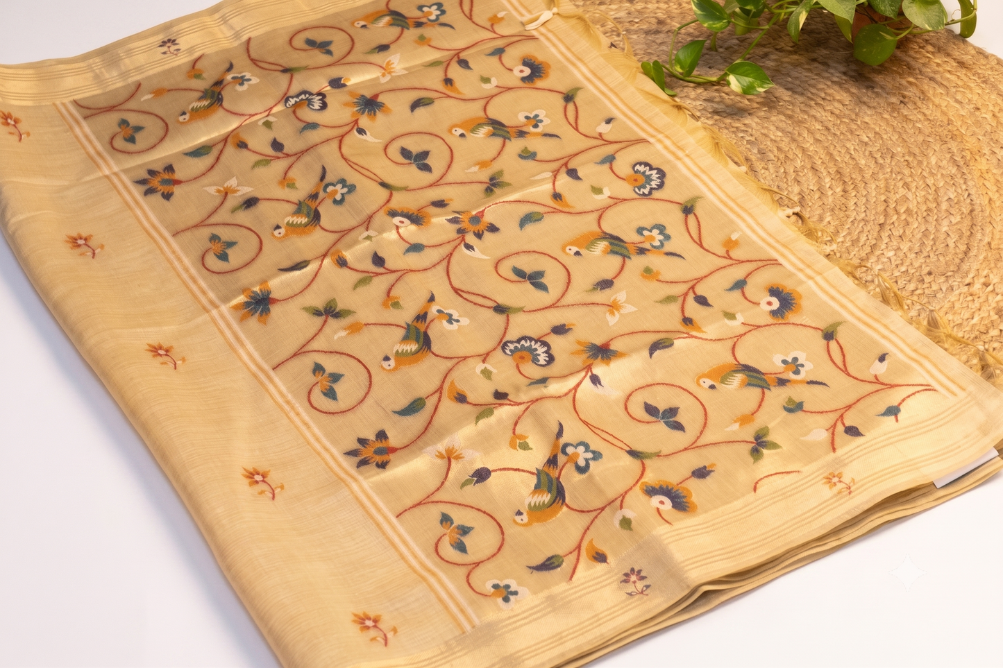 Bagicha - Beige Gold Jamdani Cotton