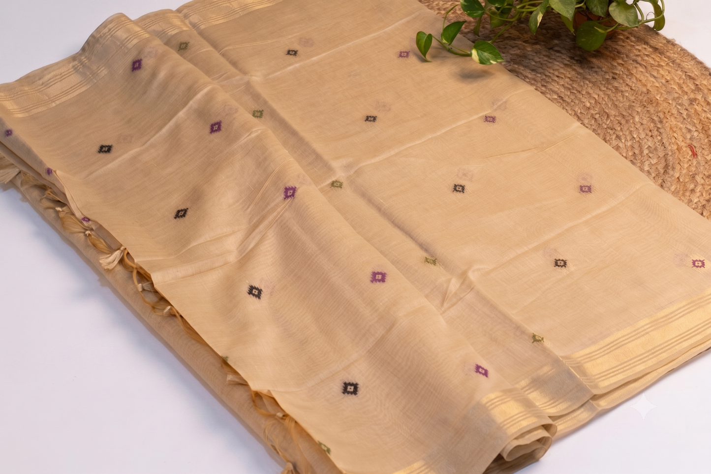 Nritya - Beige Gold Jamdani Cotton
