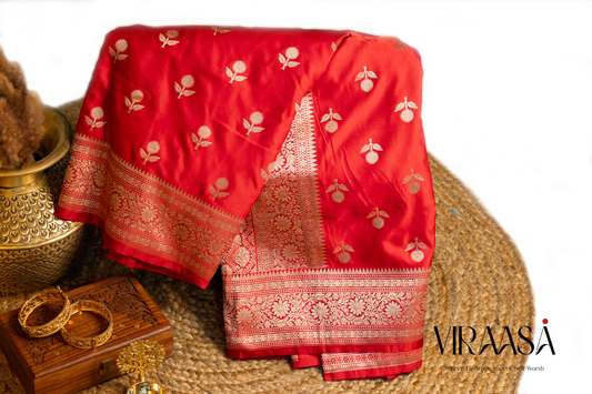 Kumkum - Mashru Katan Banarasi in Bridal Red